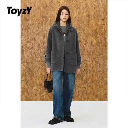 ToyzY羊毛羊驼毛大衣外套女中款带可拆连帽2025冬新品ZC35510310