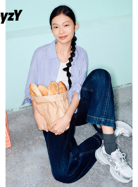 ToyzY 水果印花蓝色条纹长袖衬衫女宽松外搭ZC35130020