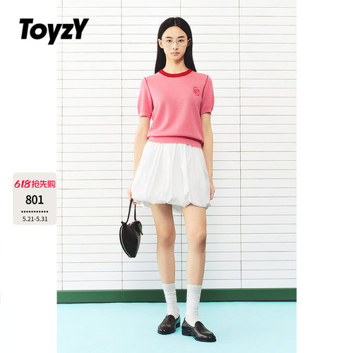 ToyzY撞色刺绣针织短袖女夏季薄款圆领上衣2026新款ZC36206520