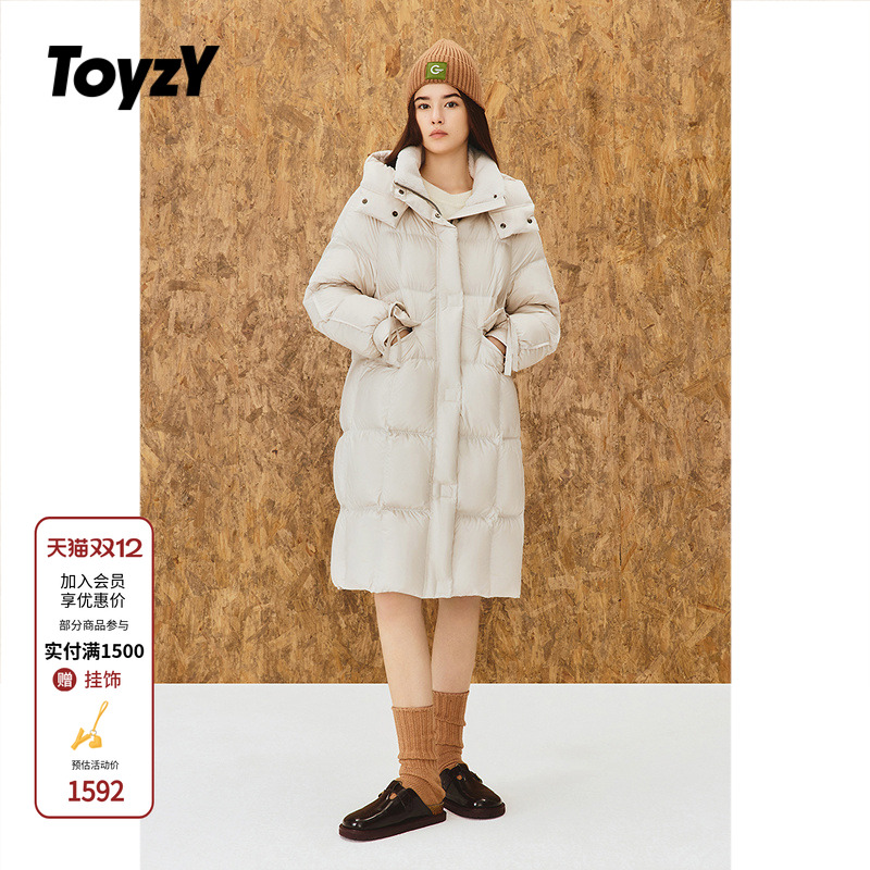 ToyzY鸭绒保暖立领连帽羽绒服女中长款2025冬新款ZC35508550