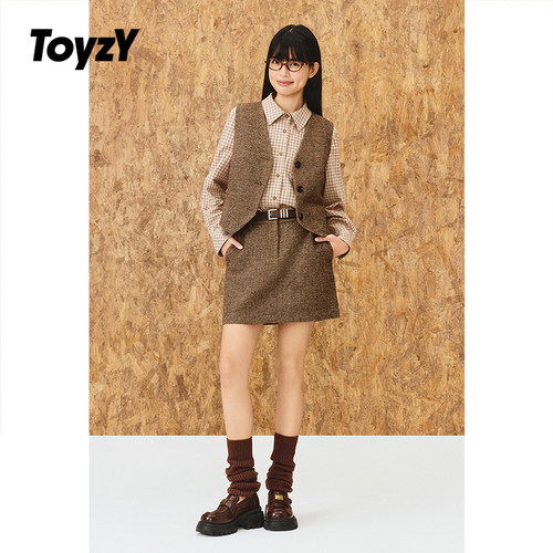 ToyzY复古彩点纱羊毛呢v领西装马甲女2025冬新款ZC35501050