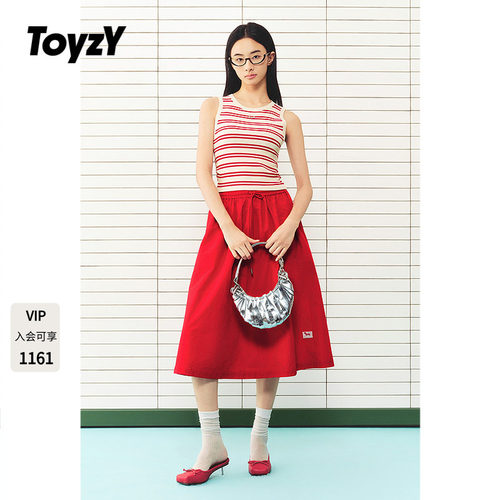 ToyzY2026夏季新款正红色抽绳系带半身裙伞裙女裙ZC36250020