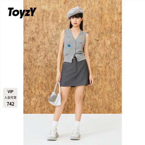 ToyzY趣味刺绣v领针织百搭马甲背心女薄款显瘦ZC35306540