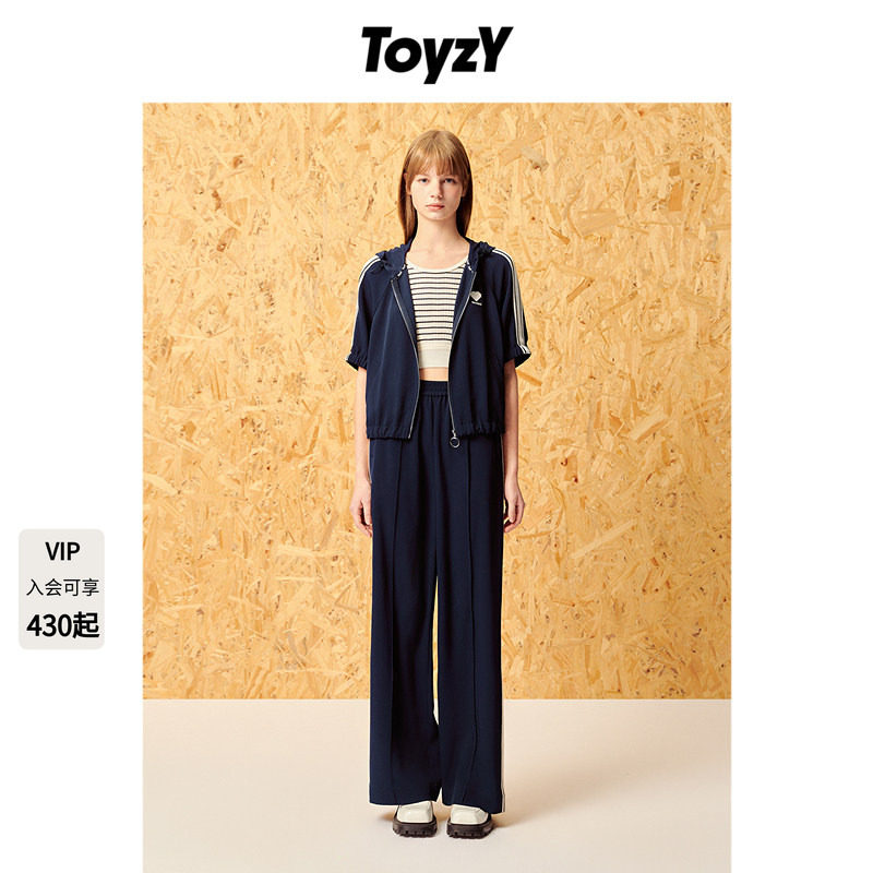 ToyzY 夏季进口三醋酸短袖外套女运动风连帽卫衣/松紧腰阔腿裤图片