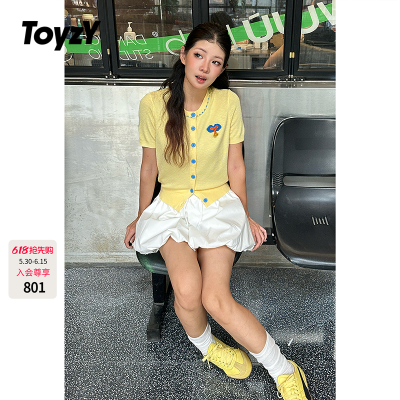 ToyzY可爱手钩蝴蝶结针织短袖开衫女夏季2026年新款ZC36206530
