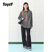 ToyzY2026春季 型ZC36130300 宽松版 新款 oversize格纹印花领带衬衫
