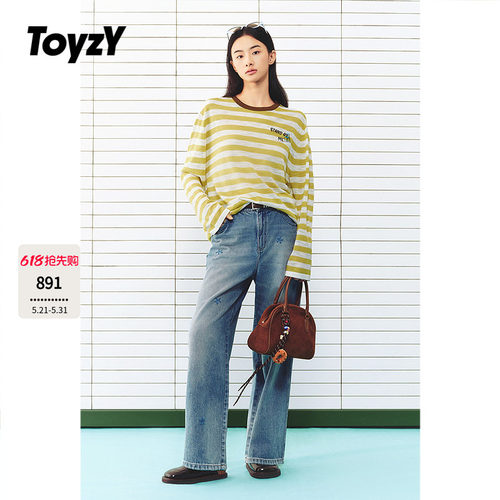 ToyzY2026夏季新款趣味刺绣间色条纹轻薄针织T恤女上衣ZC36206060