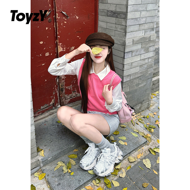 ToyzY【博主同款】粉色圆领针织马甲背心女2024年秋新款叠穿上衣,女装/女士精品,毛针织衫,淘宝优惠券,粉丝福利购,淘宝优惠卷