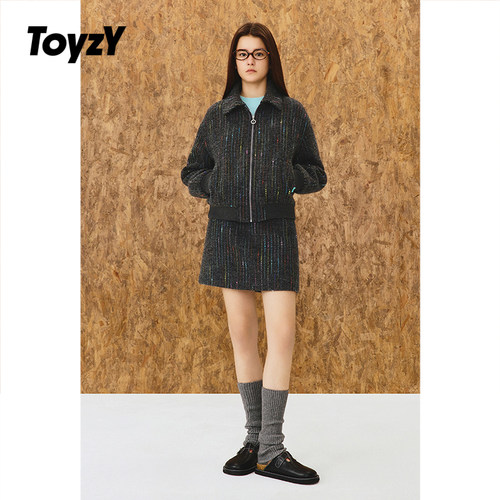 ToyzY彩点纱翻领短外套女羊毛混纺2025冬季新款ZC35510250