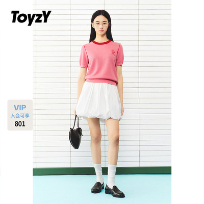 ToyzY撞色刺绣针织短袖女夏季薄款圆领上衣2026新款ZC36206520