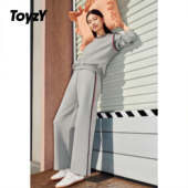 ToyzY2025年春季 子 休闲女裤 新款 空气层棉感针织宽松编织条卫衣女