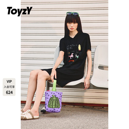ToyzY2025夏季新款趣味印花连帽T恤裙短袖连衣裙休闲风ZC35205480