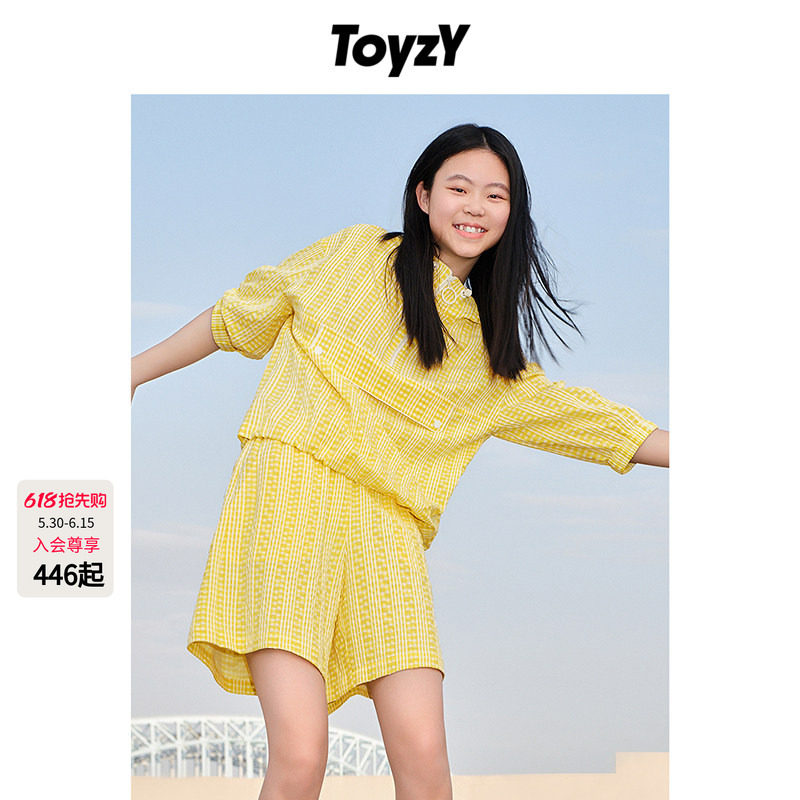 ToyzY【博主同款】多巴胺休闲风泡泡纱短袖连帽上衣/松紧腰短裤