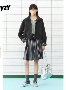 ToyzY灰色夹克立领短款毛呢外套女宽松2026春季新款ZC36110620