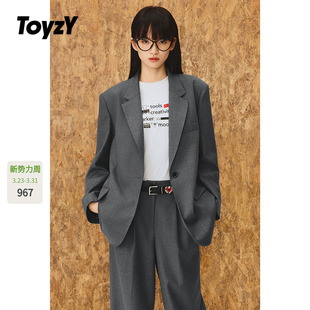 新款 ToyzY 外套女2025秋季 智性一粒扣灰色西装 田曦薇同款