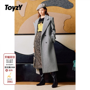 ZC35580030 2025冬新品 ToyzY高支羊毛直角肩西装 领大衣外套女长款