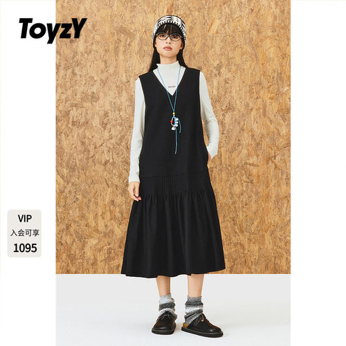 ToyzY趣味编织项链羊毛v领背心连衣裙长款2025冬新品ZC35505020