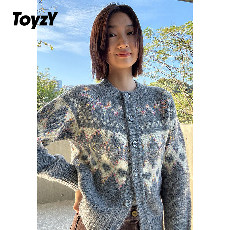 ToyzY费尔岛毛衣针织开衫女羊毛2025年冬季新款ZC35506060