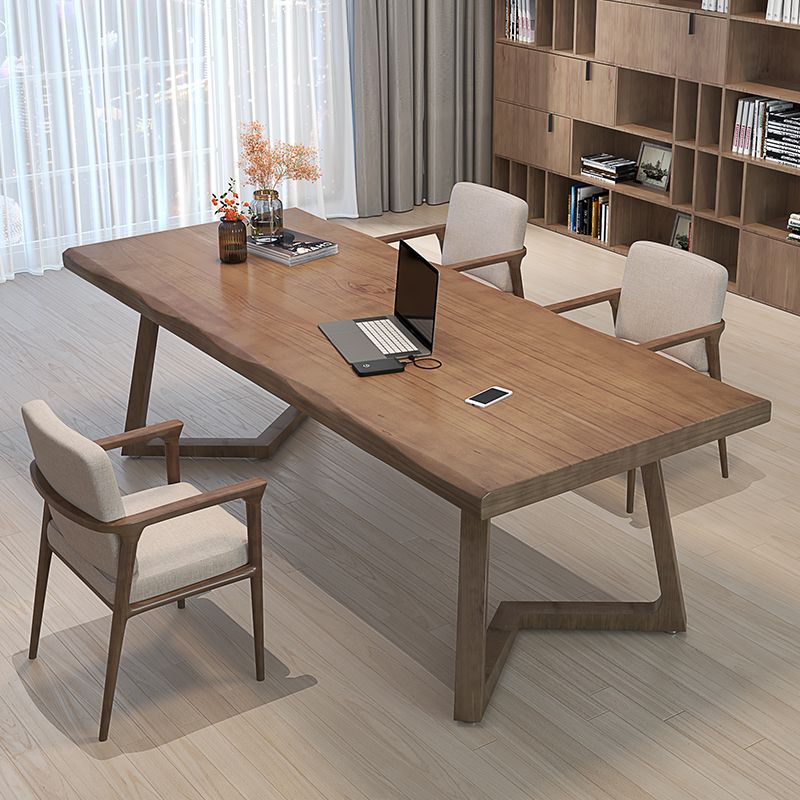 实木长条客厅书桌餐书桌一体原木风自然边简约学习桌办公泡茶桌