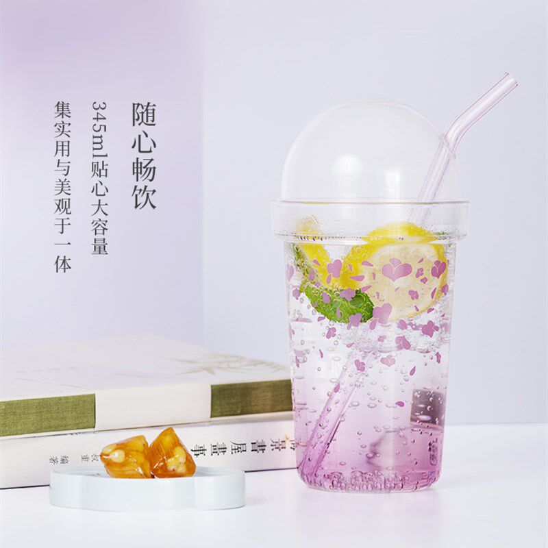现货速发蒙茸一季玻璃吸管杯大容量喝水杯高颜值创意礼物送友