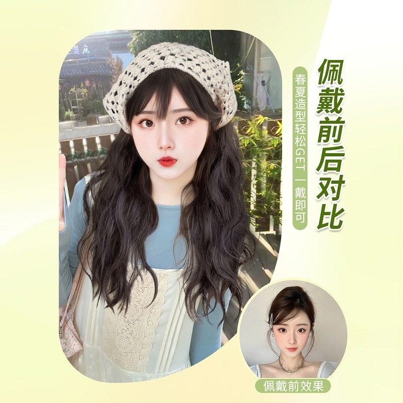 现货速发三角头巾假发一体生夏天发箍款全头套式时尚全真长卷发高