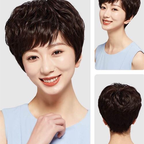 现货速发l假发短发减发套真人发中老年妈妈款假发头丝头套真发全