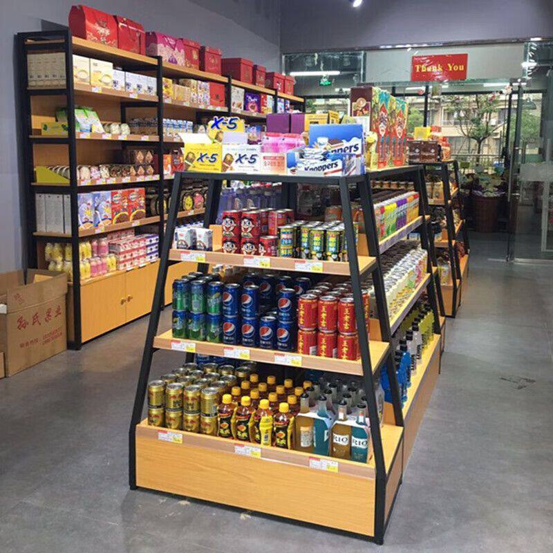 现货速发面包店货架展示架超市面包柜便利店组合中岛架子多层钢木