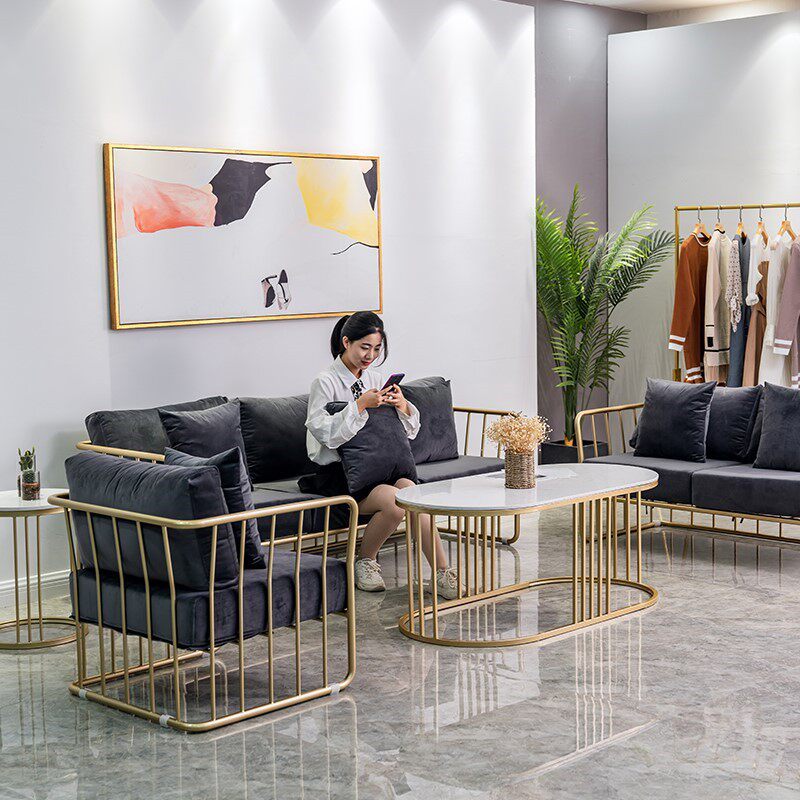现货速发轻奢铁艺小户型款成套沙发服装店工作室美发店休闲沙发组