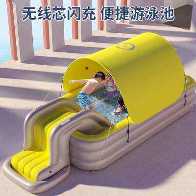 现货速发大型带滑梯家用遮棚游泳池成人家庭婴宝宝小孩童自动充气