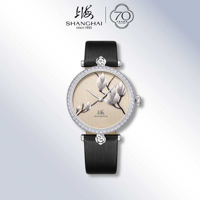 上海手表女新款玉兰刺绣机械表