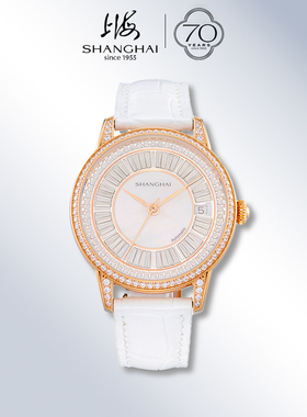 上海手表女镶钻小圆表自动机械表时尚高级感防水腕表S2250送女友