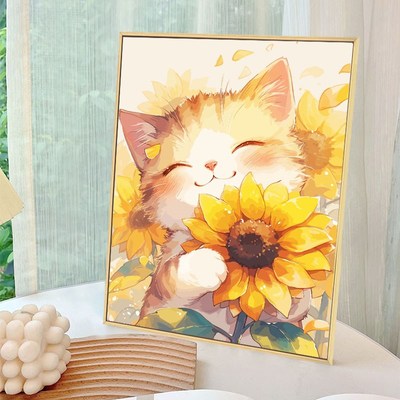 向日葵猫咪数字油画diy填充涂色填色画手工绘解压丙烯油彩装饰画