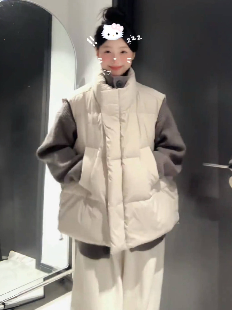 纯色立领加厚羽绒马甲外套女秋冬新款爆款休闲宽松白鸭绒马夹坎肩