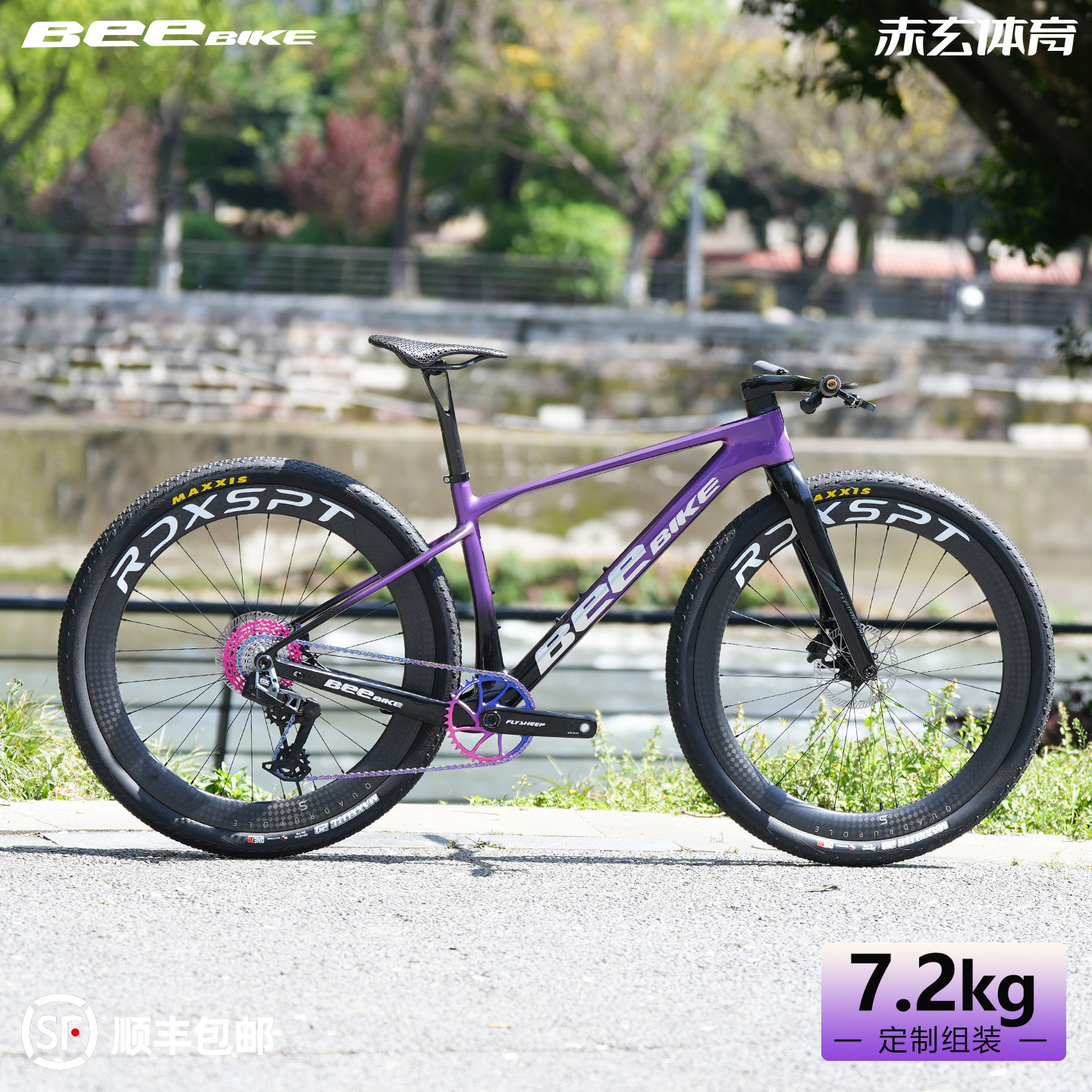 BEE定制组装7.2kg超轻山马山地碳纤维29寸紫色自行车整车高框轮组