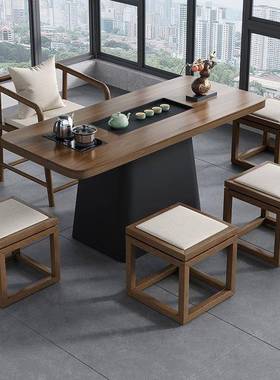 中式现代简约实木茶桌洽谈家HUO公用客盘厅阳台办室茶台茶一体新