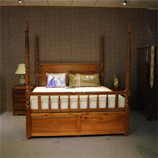 QAYQWB长柱子家居东南亚风格全实木四床架床帷幔床架宽加箱体床抽