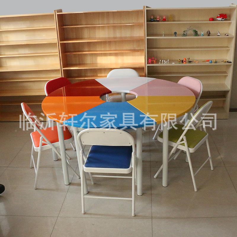 钢琴漆烤钢组架腿团体心理咨询彩室辅导活动桌合扇形拼接色无圆桌
