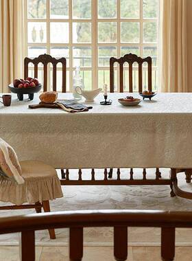 家居客方餐桌提布厅立体花防水纯QAW色简约氛围感长形盖布