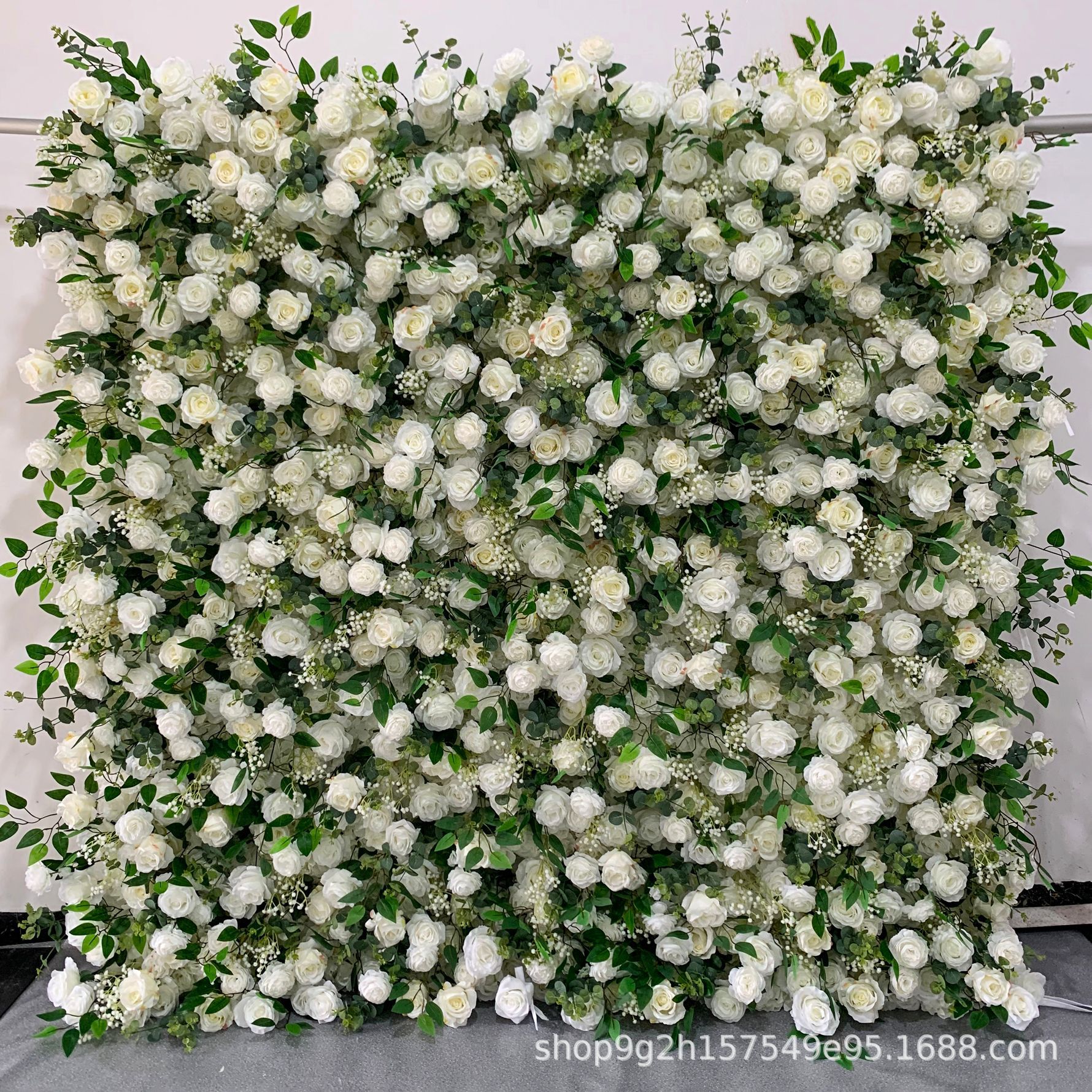 5D白色布底仿真玫瑰花墙婚庆