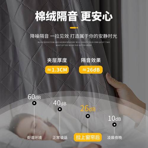 隔音窗门帘免打安孔装送XKM伸缩杆防噪音超强静马音路边卧帘室出