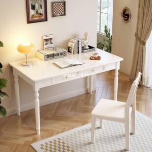 实木美式 复古小型成人脑办公 书桌灰色色黑家DTD用书房卧室户法式