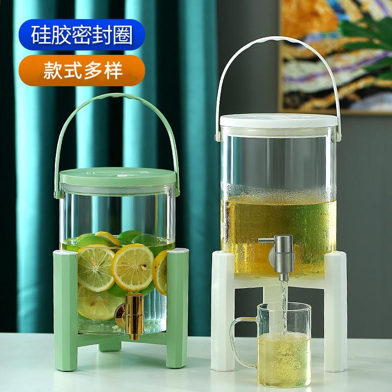 冰箱提篮冷水壶带龙头玻璃大容量凉水壶家用饮料酵素桶密封泡酒桶