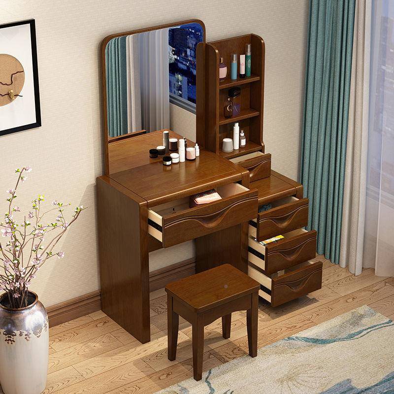 全实木梳台收柜中式化妆桌迷你型多功nHykEyms能实用伸妆网红纳梳