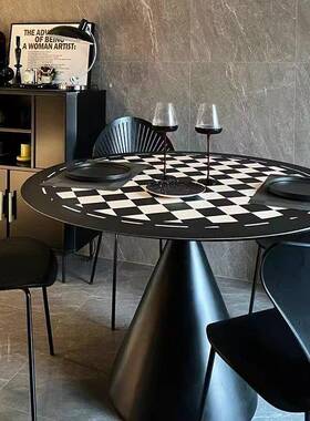 法式洽户桌岩板圆形餐桌小纯白51648色现代简约圆桌型家用饭谈桌