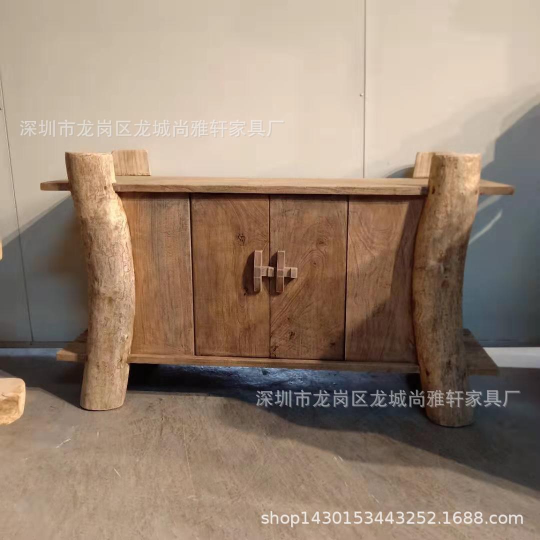 原生PBU态家实木餐柜免漆做旧双具门碗柜角柜边原木储物柜民小宿