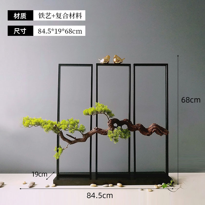 创意落地仿真迎客松盆景新中式玄关迎客松摆件家居装饰客厅工艺品