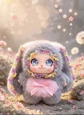 可爱粉色兔子毛绒包挂件卡通花朵