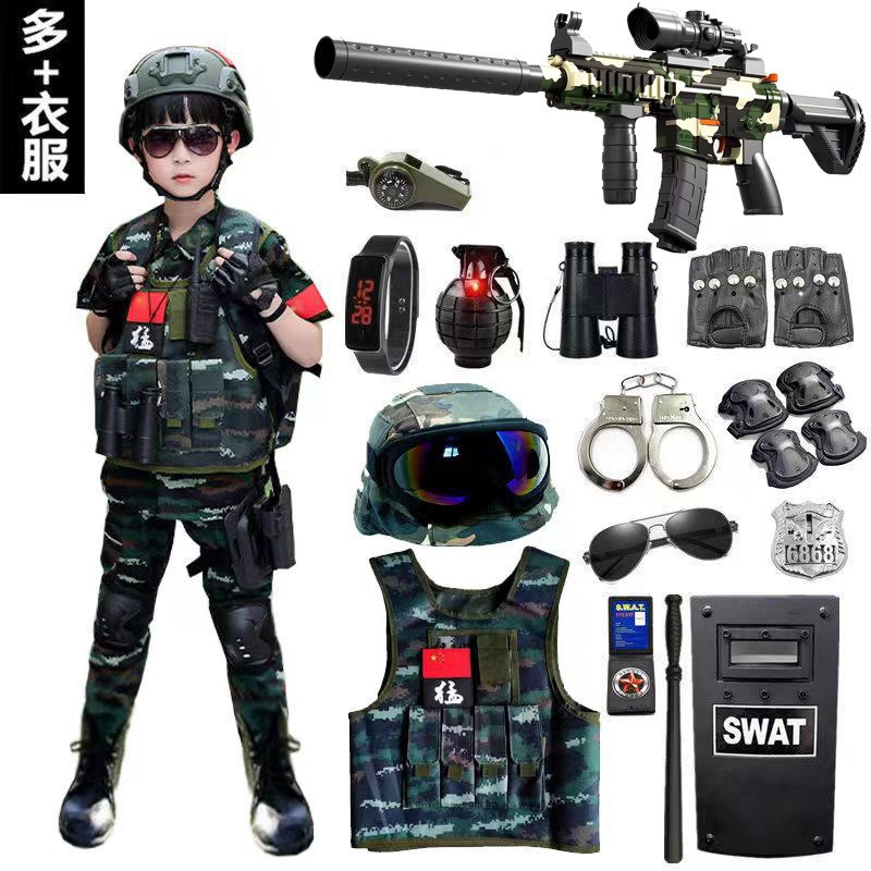速发男童虎斑款式衣服小孩子户外CS装备玩具全套枪组合套装