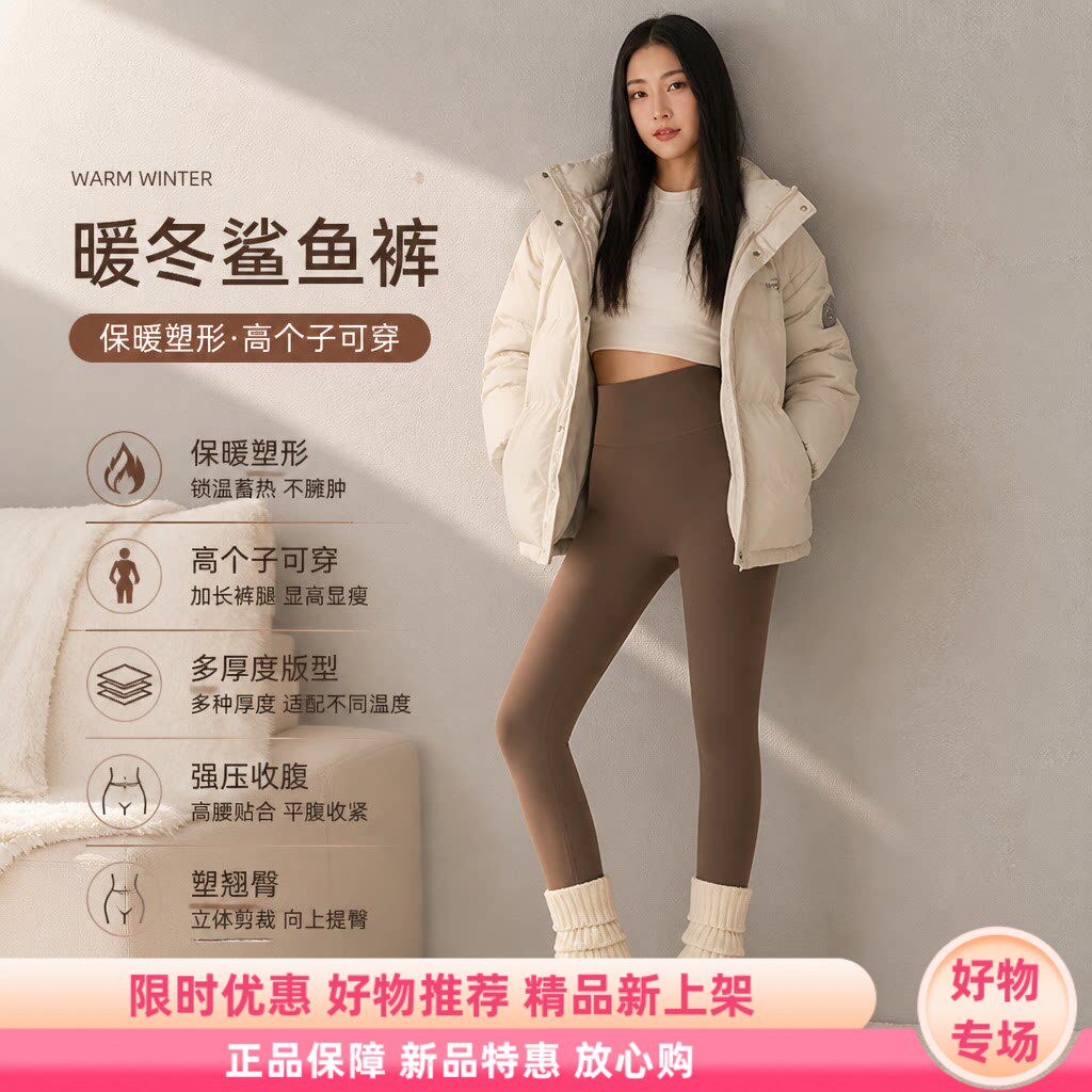女士加厚保暖高腰收腹鲨鱼打底裤