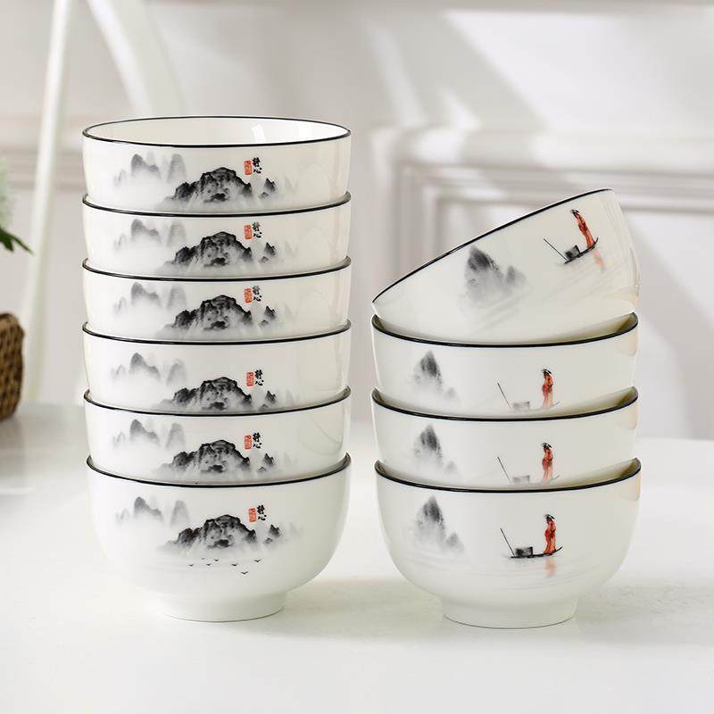 釉中彩 10个装 加厚防烫4.5/5/6英寸米饭碗家用 陶瓷吃饭碗新中式